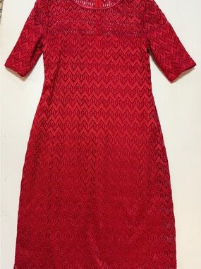 Classic Red Lace Midi Dress with Short Sleeves